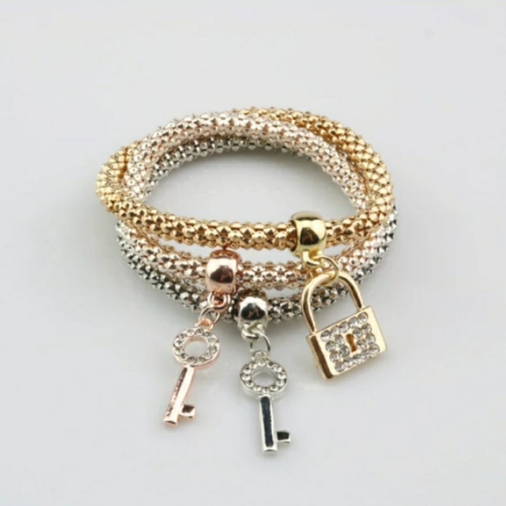 3 PC/Set Key Locks Bracelets - Picture 2 of 2